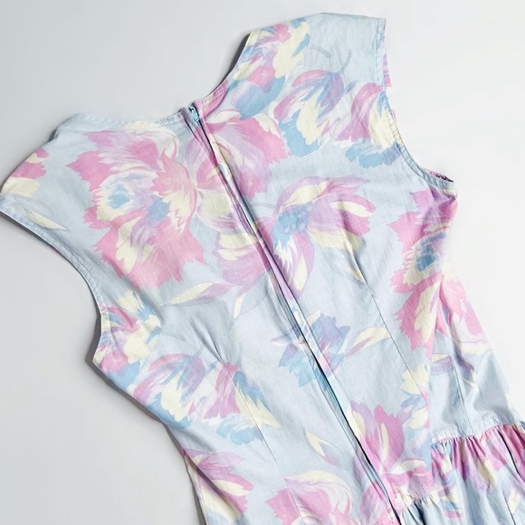 Vintage 80’s Pastel Floral Midi Dress - Picture 2 of 4